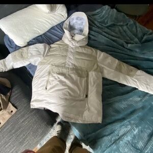 Nike Cream and Gray Hooded Puffer Jacket